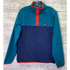 Lands End Heritage Fleece Mens Small Blue Color Block Pullover Snap